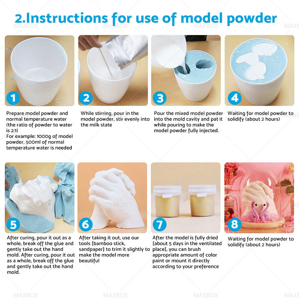 KEEPSAKE HANDS ART DIY CASTING KIT 3D Plaster Statue 100% Safe for Baby and Adult - 400 Clone Powder and 1000G Model Powder