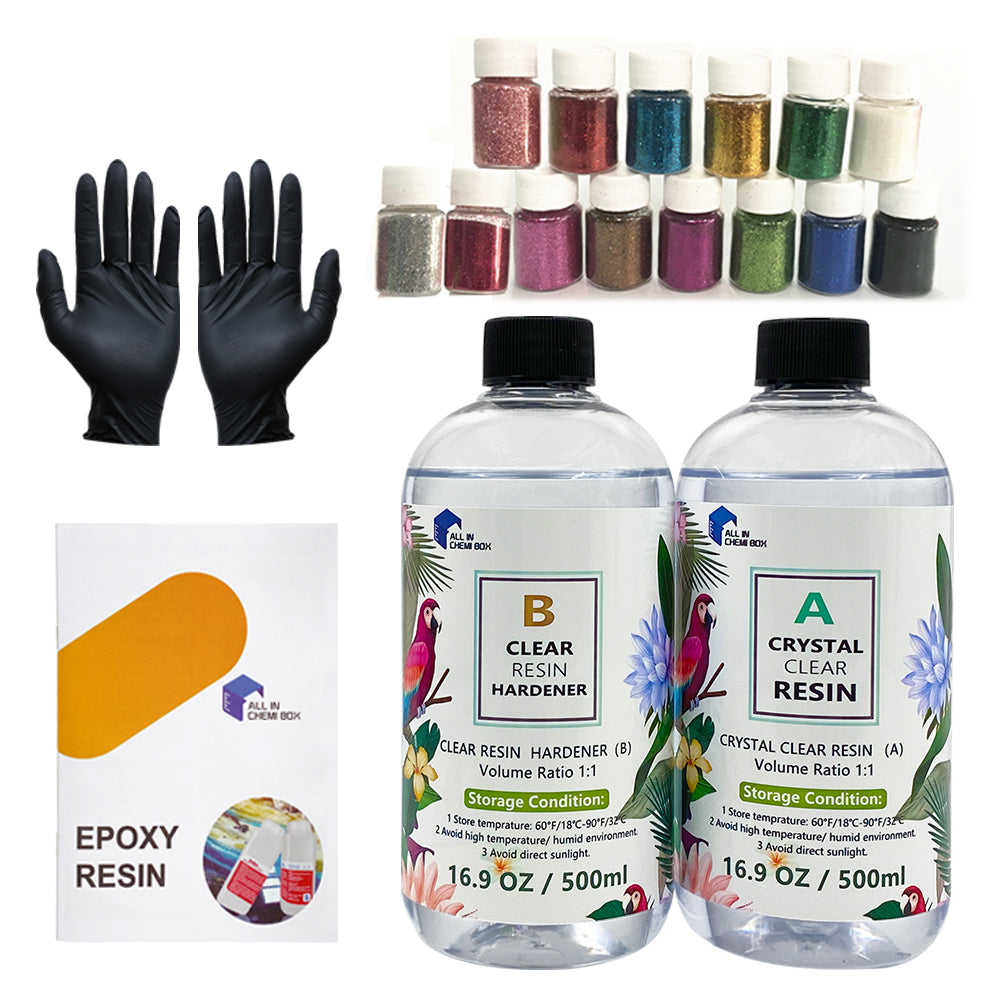 1L 1:1 AB Epoxy Resin Art Coating UV Kit and 12 Colors Fine Glitter