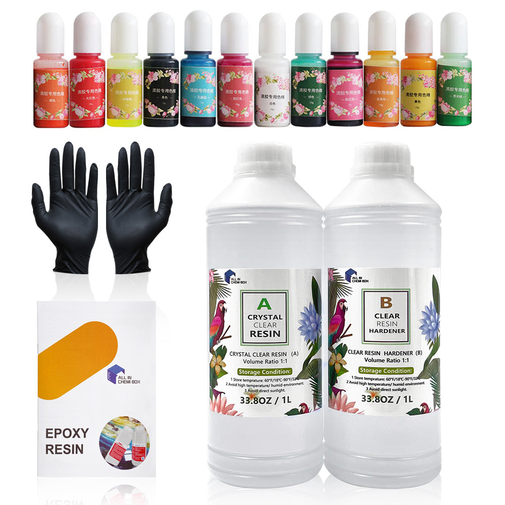 2L 1:1 AB Epoxy Resin Art Coating UV Kit and 12 Colors Pigment Paste Ink Solid Colour Liquid