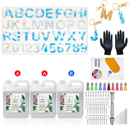 6KG Epoxy Resin UV Ultra Clear Coating Casting Art Craft DIY Kit and Alphabet & Key Mold