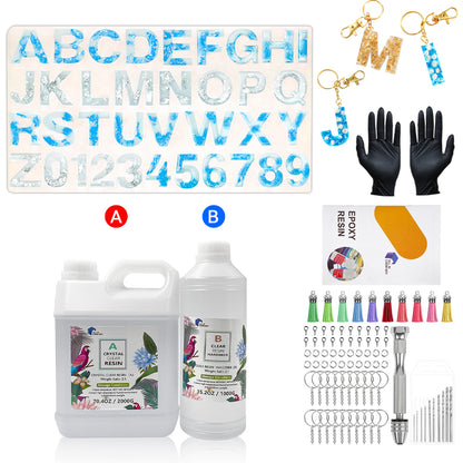 3KG Epoxy Resin UV Ultra Clear Coating Casting Art Craft DIY Kit and Alphabet & Key Mold