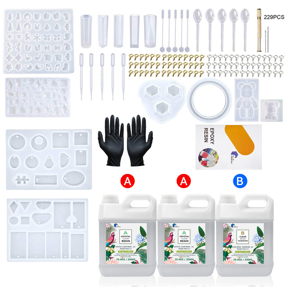 6KG Epoxy Resin UV Ultra Clear Coating Casting Art Craft DIY Kit and 229 Molds