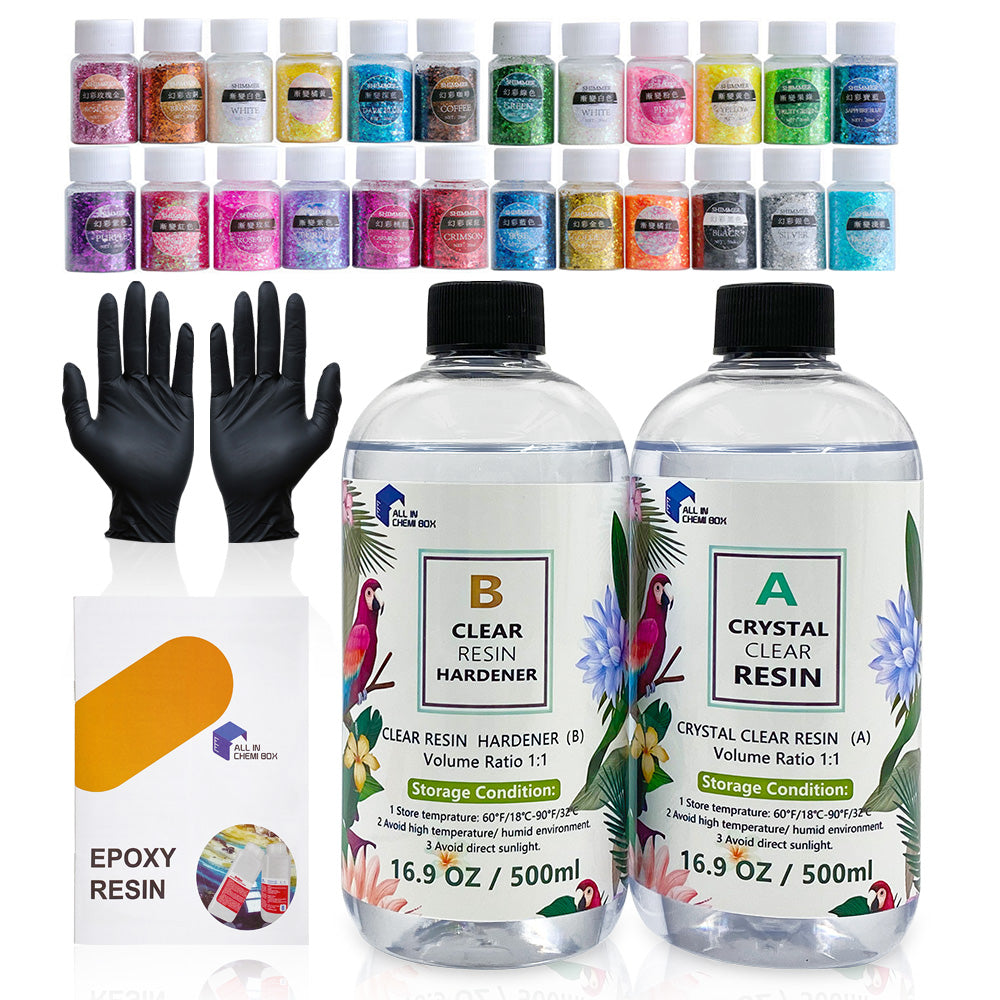 1L 1:1 AB Epoxy Resin Art Coating UV Kit and 12 Colors Glitter