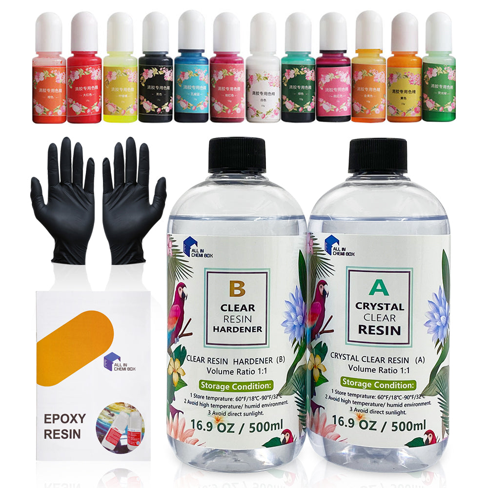 1L 1:1 AB Epoxy Resin Art Coating UV Kit and 12 Colors Pigment Paste Ink Solid Colour Liquid