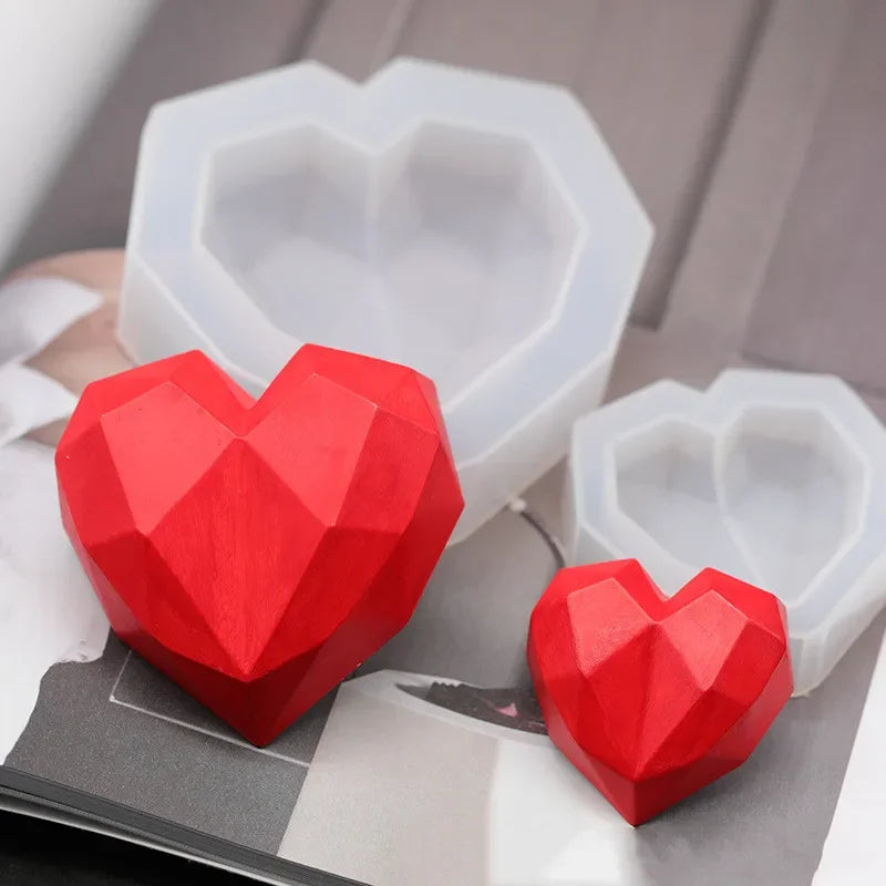 1/2Pcs 3D Love Heart Design Silicone Cake Mold Diamond Soap Mould DIY Car Pendant Gypsum Plaster Heart Mold Handmade Candle Mold