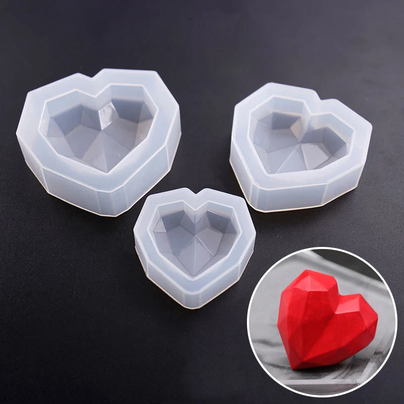 1/2Pcs 3D Love Heart Design Silicone Cake Mold Diamond Soap Mould DIY Car Pendant Gypsum Plaster Heart Mold Handmade Candle Mold