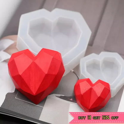 1/2Pcs 3D Love Heart Design Silicone Cake Mold Diamond Soap Mould DIY Car Pendant Gypsum Plaster Heart Mold Handmade Candle Mold