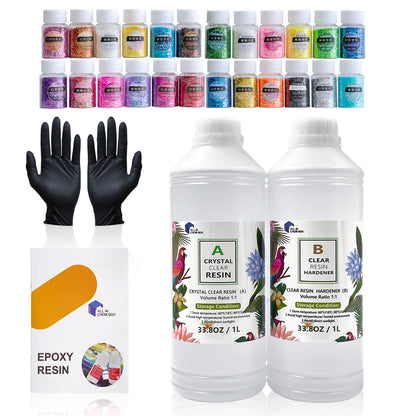 2L 1:1 AB Epoxy Resin Art Coating UV Kit and 12 Colors Glitter