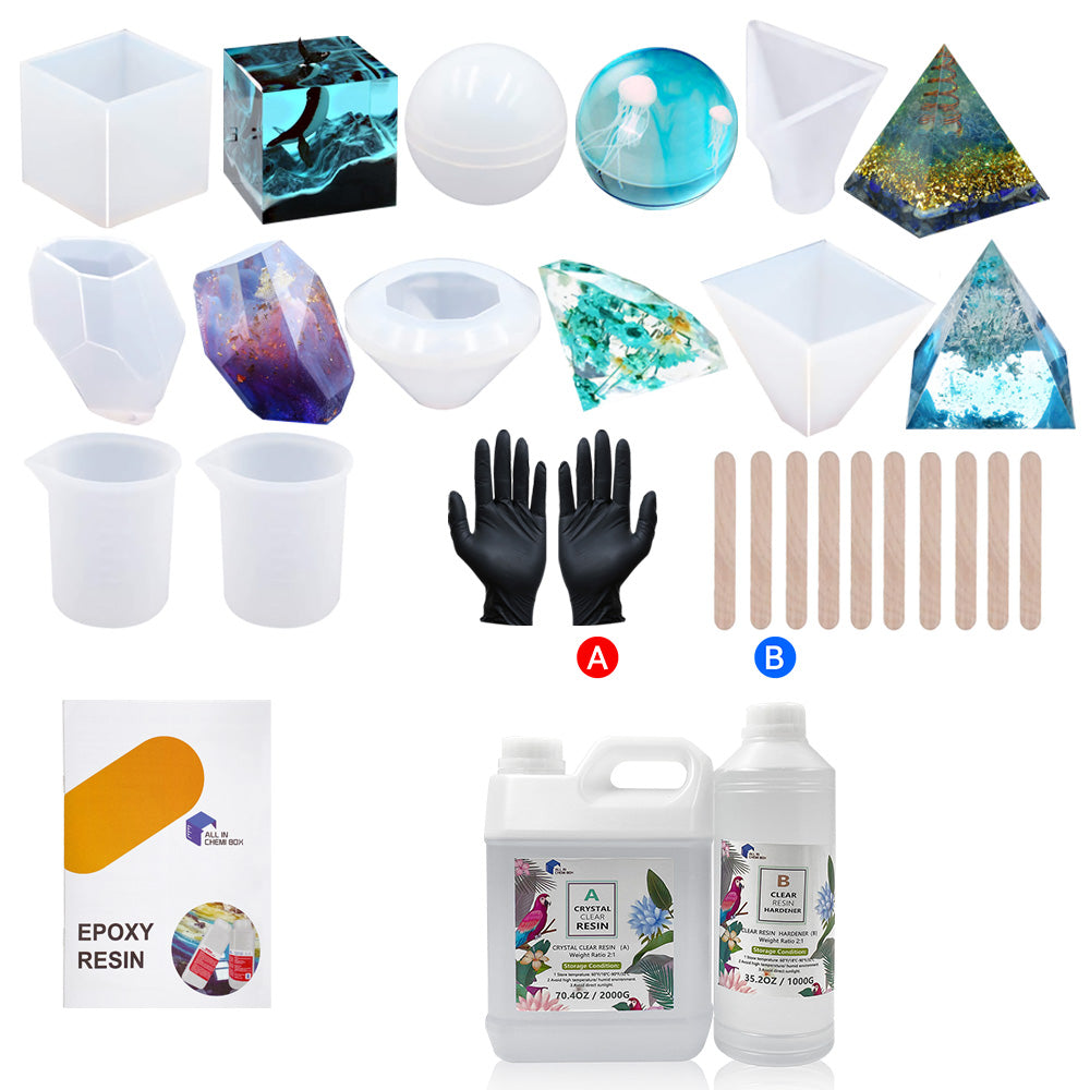 3KG Epoxy Resin UV Ultra Clear Coating Casting Art Craft DIY Kit and Various Mold