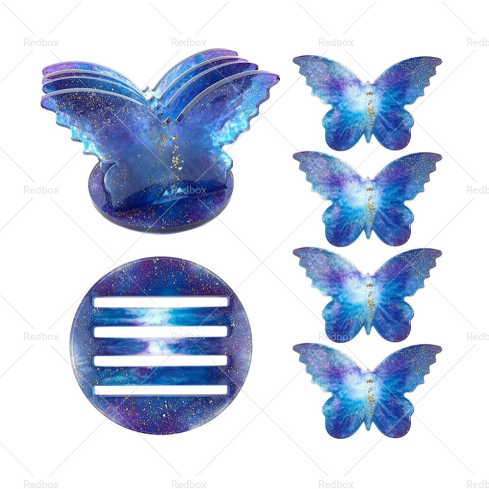 Epoxy Resin 4PCS Butterfly Shaped Coaster molds + Holder Mold for Silicone Resin