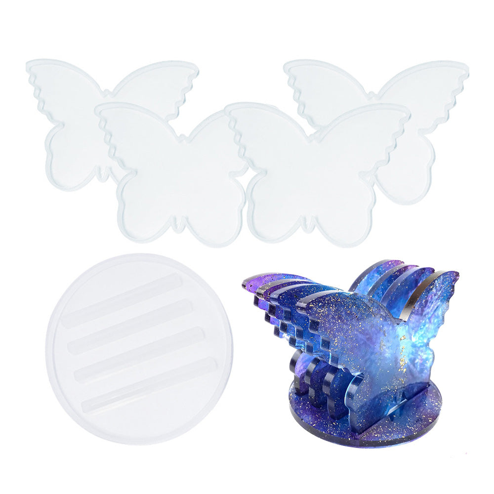 Epoxy Resin 4PCS Butterfly Shaped Coaster molds + Holder Mold for Silicone Resin