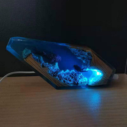 Epoxy Resin Lamp: Diver Shark LED Night Light, Whales, Deep Sea Shimmer, USB Desktop Lamp Ornaments, Creative Gifts, Home Office Decor