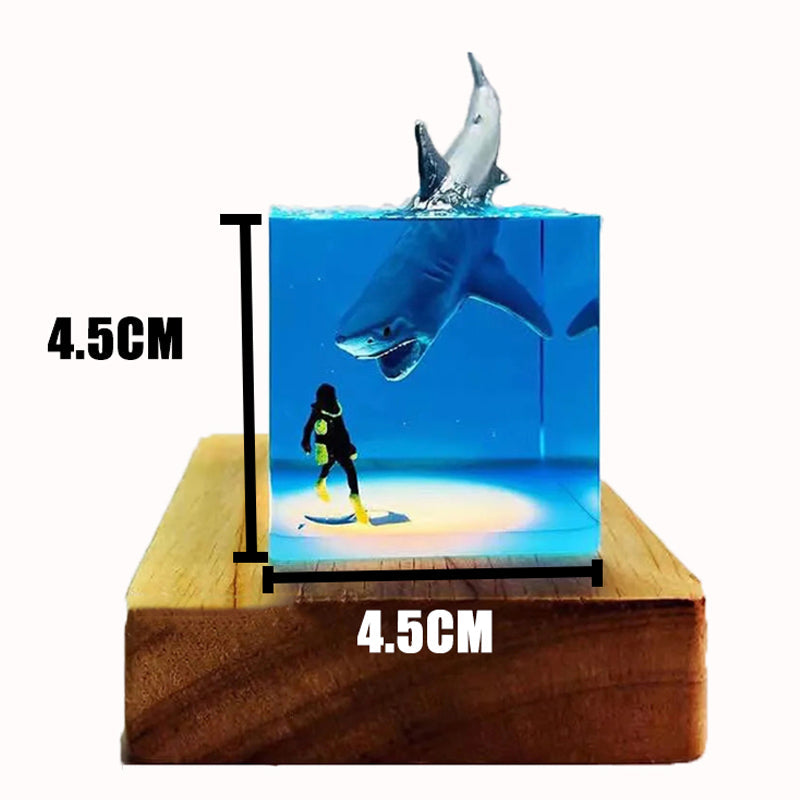 Ocean Marine Life Epoxy Handicraft Night Lamp: Diver, Killer Whale, Beluga, Humpback Whales, Shark, Spotted Eagle Ray - Unique Gift and Decor