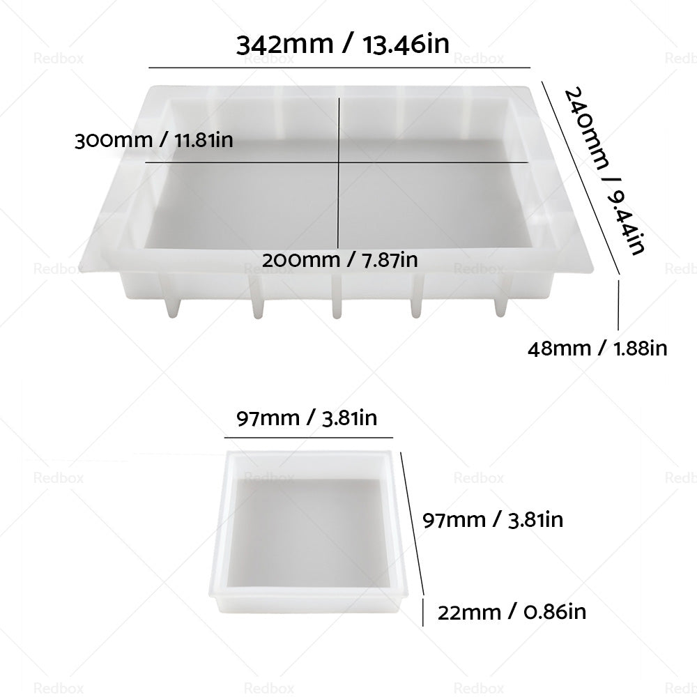 Silicone Epoxy Resin Casting Tray Mold 13.5" Deep Rectangle Mold+4 Coaster Mold