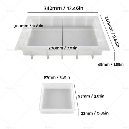 Silicone Epoxy Resin Casting Tray Mold 13.5" Deep Rectangle Mold+4 Coaster Mold