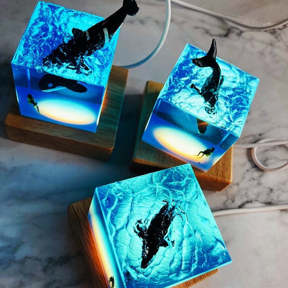 Ocean Marine Life Epoxy Handicraft Night Lamp: Diver, Killer Whale, Beluga, Humpback Whales, Shark, Spotted Eagle Ray - Unique Gift and Decor