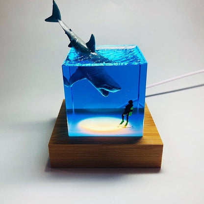 Ocean Marine Life Epoxy Handicraft Night Lamp: Diver, Killer Whale, Beluga, Humpback Whales, Shark, Spotted Eagle Ray - Unique Gift and Decor