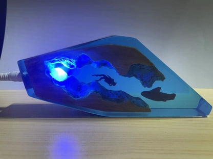 Epoxy Resin Lamp: Diver Shark LED Night Light, Whales, Deep Sea Shimmer, USB Desktop Lamp Ornaments, Creative Gifts, Home Office Decor