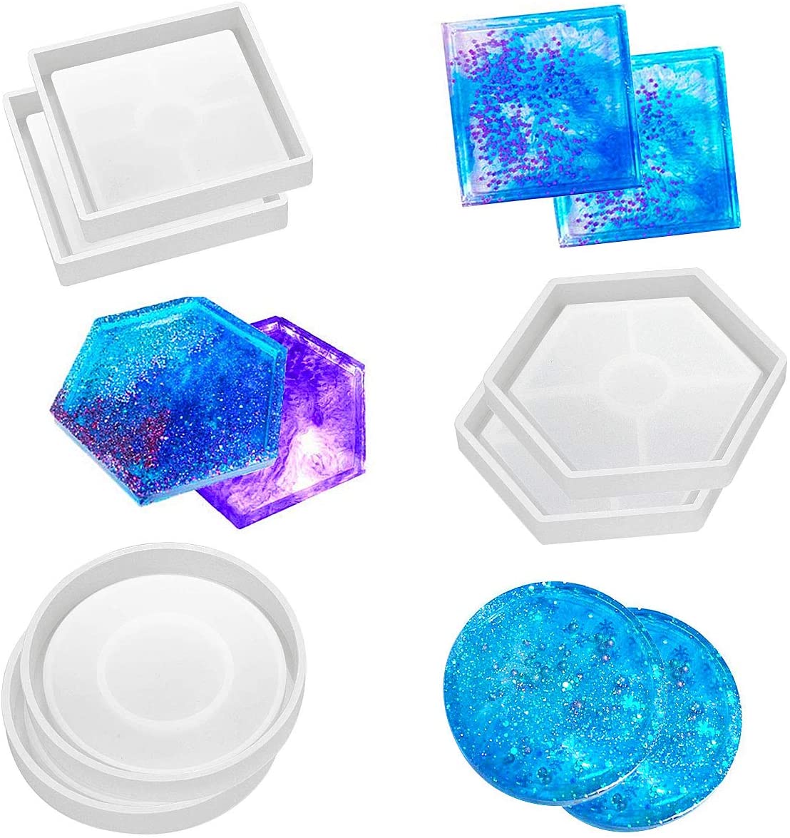 6 Pcs Coaster Resin Silicone Mold Casting Jewelry Agate Making Mould Tool Craft